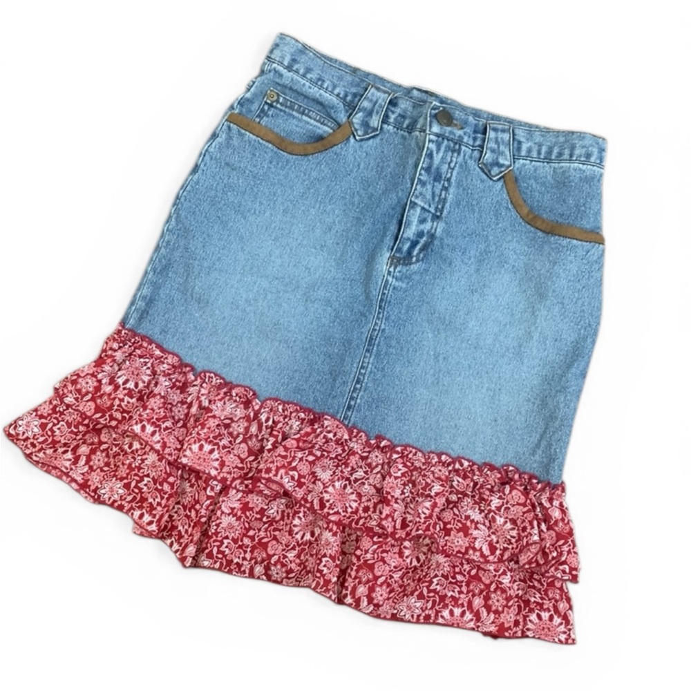Vintage Y2KMary Kate Ashley Denim Ruffle Skirt Boho Coquette WesternMini Size 14